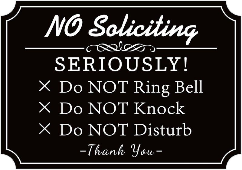 LUHIMO No Soliciting Sign for Front Door，Self-Adhesive Elegant Do Not Knock or Ring Doorbell No Soliciting Sticker for Home, No Solicitors Sign for Doorbell, House Door, Home, Office 6.3''x4.3'' - Image 1